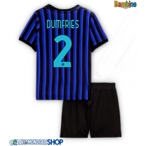 Maglie da calcio Inter Milan Denzel Dumfries #2 Prima Maglia Bambino 2025-26 Manica Corta + Pantaloni corti)